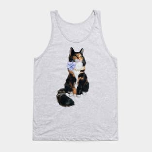 Glamorous Longhair Calico Cat with Pearls Tank Top